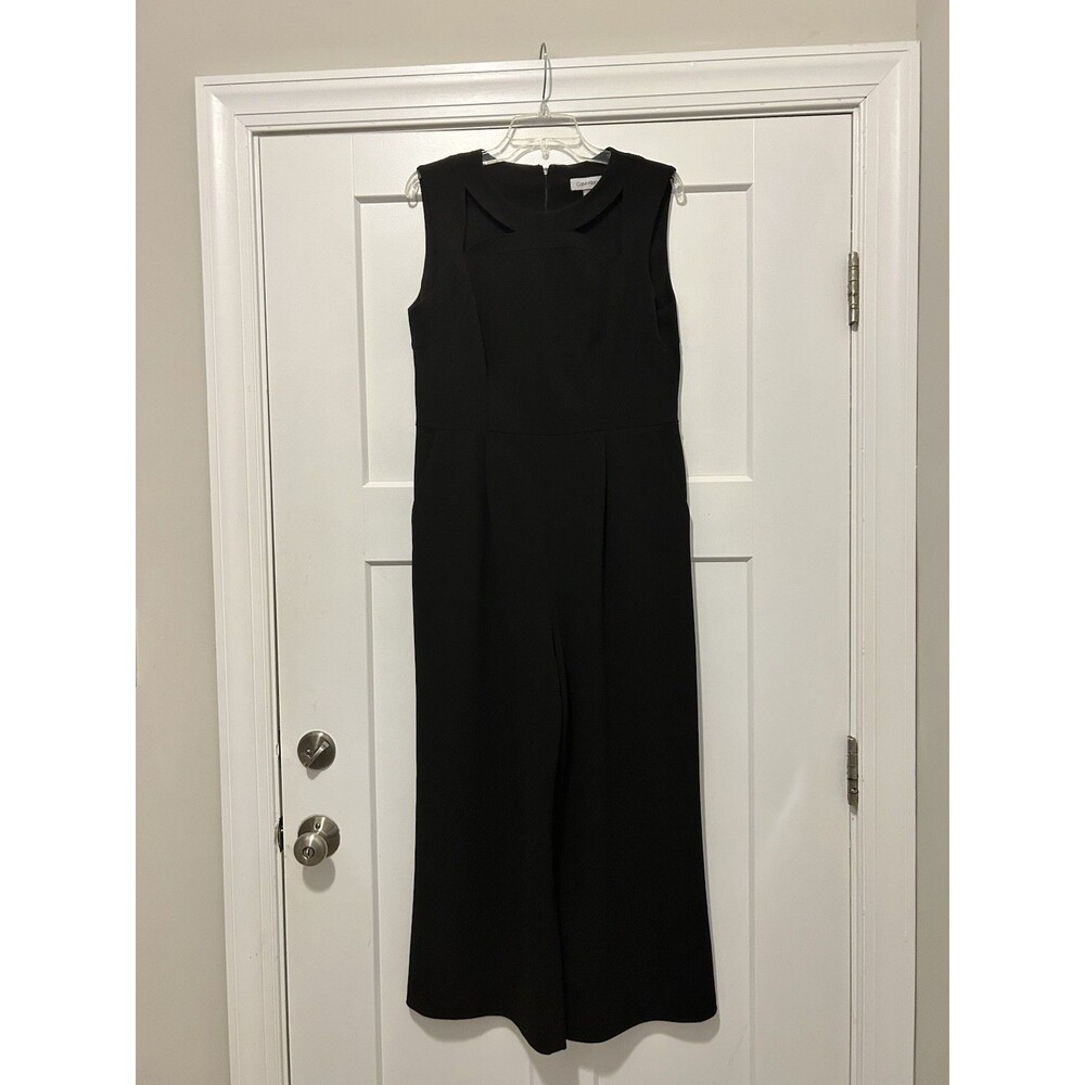 Calvin Klein Women's Sleeveless Front Zip Full Length Jumpsuit size 12 Stretch
